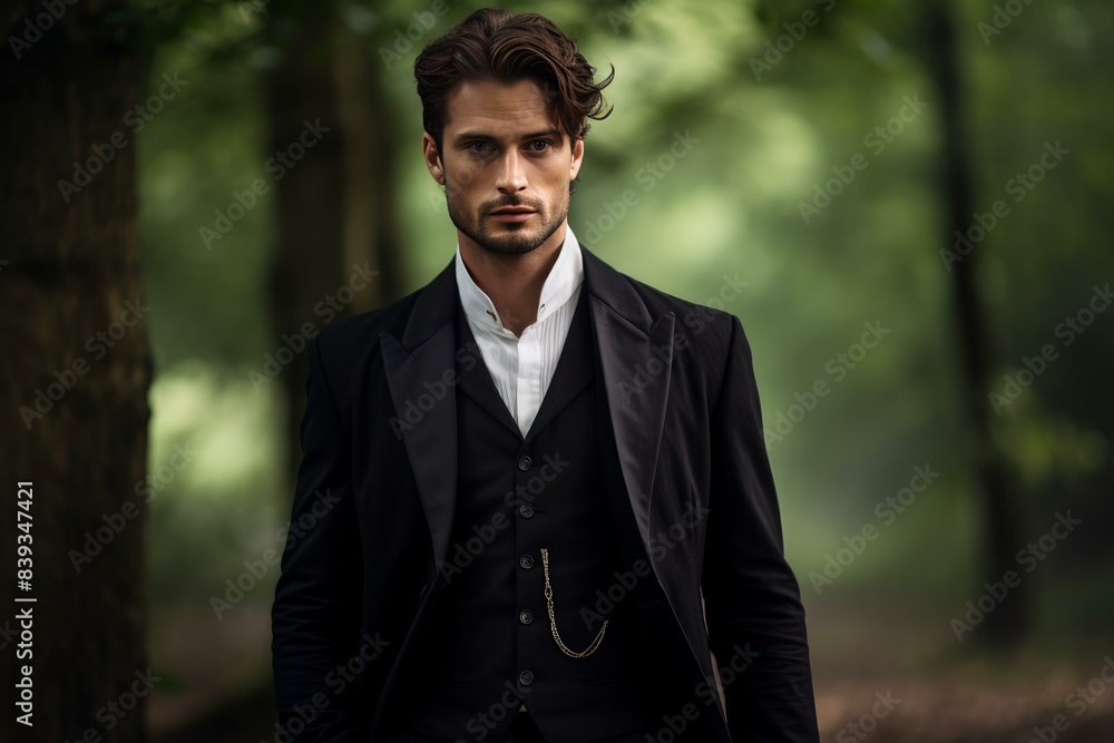 Sophisticated Handsome man suit tall. Model style. Generate Ai