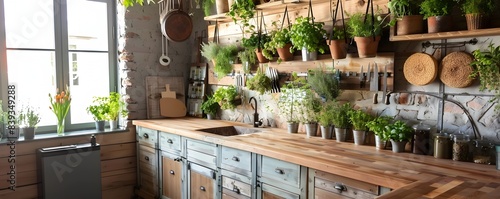 Rustic Kitchen with Hanging...