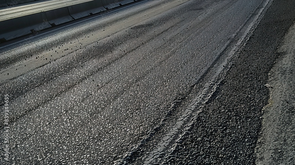 Naklejka premium Asphalt texture of an empty motorway, close-up, detailed view of materials and construction, no traffic, no humans 
