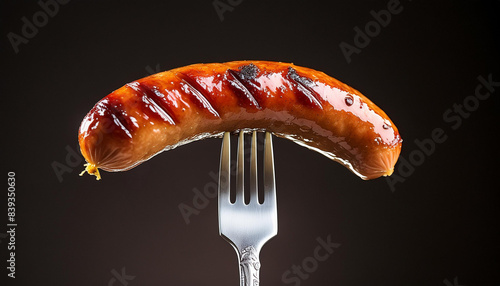 grilled sausage on a fork