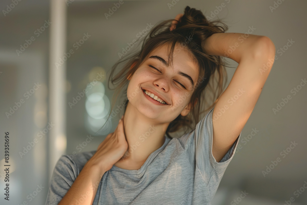 Young woman with a happy expression at morning. Young woman with a happy expression at morning.