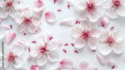 Spring tree flowers and petals  white background generative ai