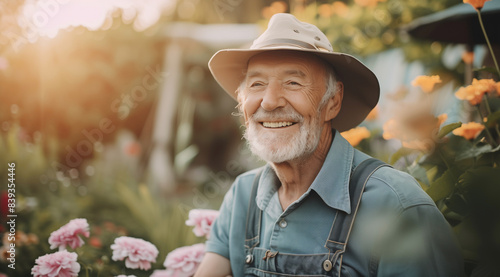 Zufriedener Rentner in seinem Garten photo