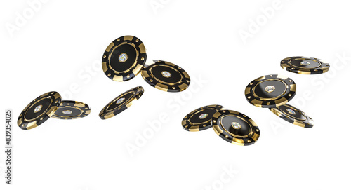 Black and gold casino chips falling