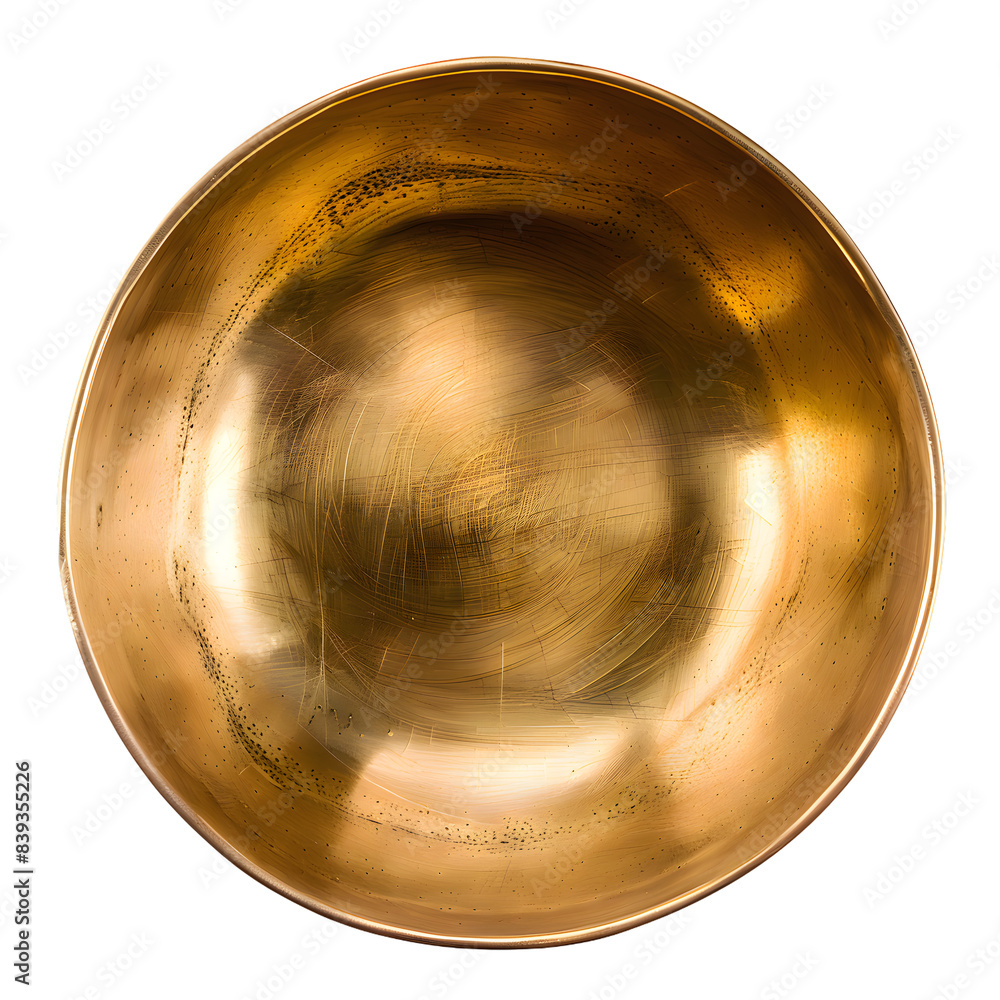 Golden brass bowl, top view, isolated on transparent background Golden brass bowl, top view, isolated on transparent background