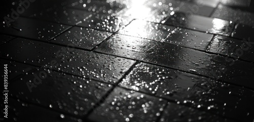 rain drop on wet floor black and white photo