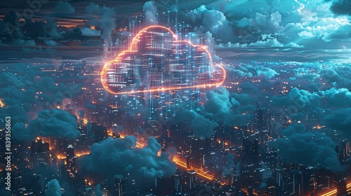 Wallpaper Mural A glowing cloud hovers over a future cityscape, representing the convergence of cloud technology and advanced urban design. Torontodigital.ca