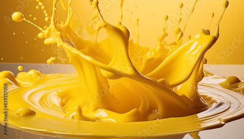 Yellow paint that looks like it was splashed with a brush photo