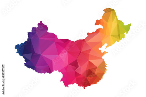 Abstract Polygon Map - Vector illustration Low Poly Color Rainbow China map of isolated. Vector Eps 10.