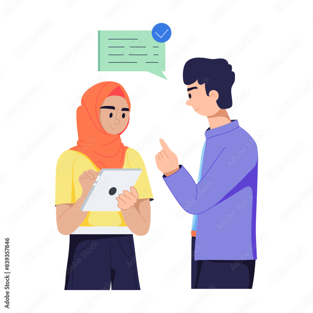 Here’s a flat illustration depicting team discussion Here’s a flat illustration depicting team discussion