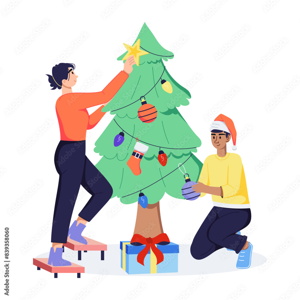 Trendy flat illustration of doing christmas decoration 