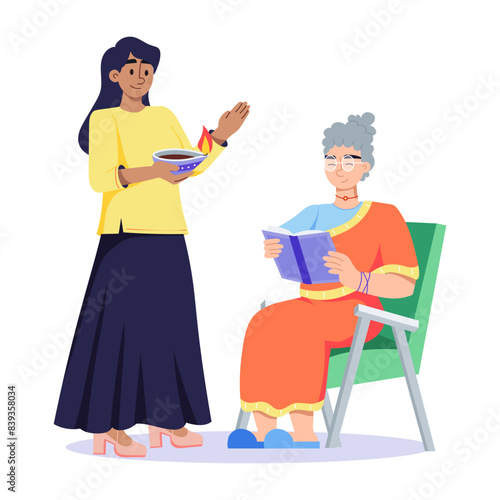 Handy flat illustration of nursing elderly 