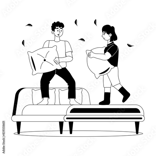 Handy glyph illustration depicting pillow fight 