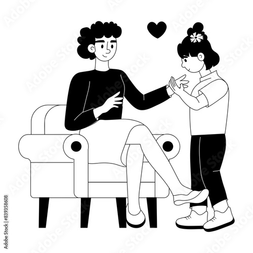 Handy glyph illustration depicting interracial adoption 