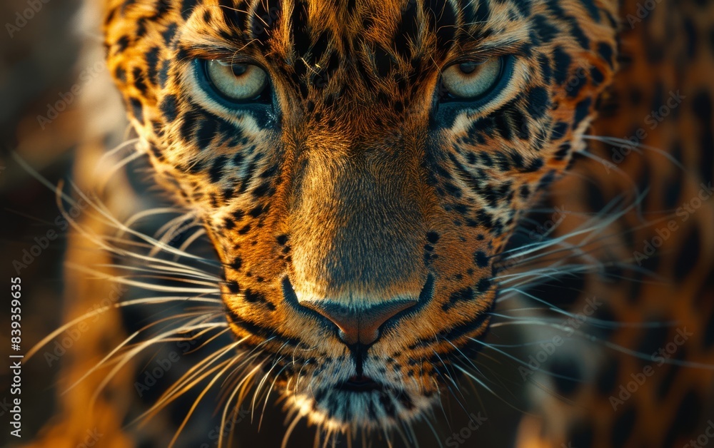 Obraz premium A close-up photo of a leopards face in the wild