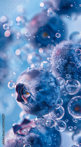 Wallpaper Mural Food photography, blueberries floating in water, splash, air bubbles, concept of proper nutrition, seasonal foods, beautiful photo of berries in water Torontodigital.ca