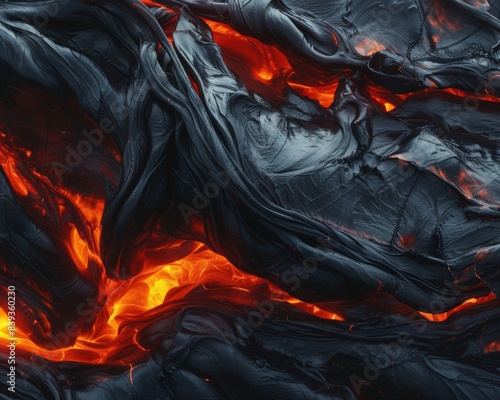 Realistic depiction of molten volcanic lava flows. Black red lava texture background. Natural disaster concept.