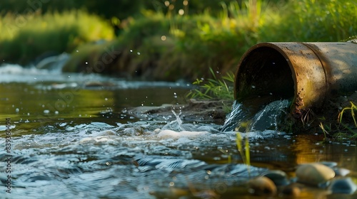 Wallpaper Mural Sewage pipe discharging dirty water into the clean water of a river , water pollution by industry concept image Torontodigital.ca