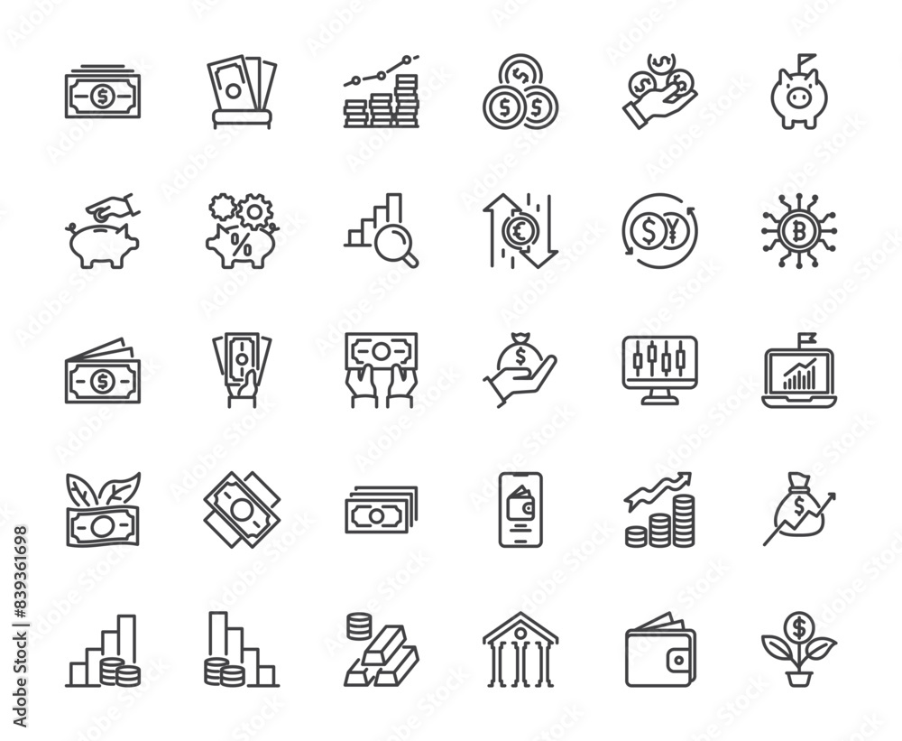 Money cash outline icon set Money cash outline icon set