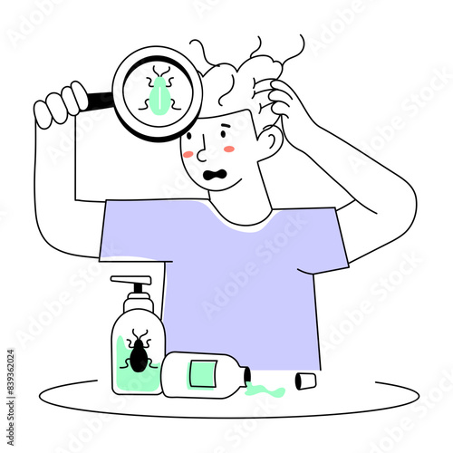 A customizable doodle mini illustration of lice infection 