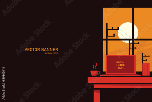  sunrise backdrop seen through a window, capturing a warm and inviting morning scene