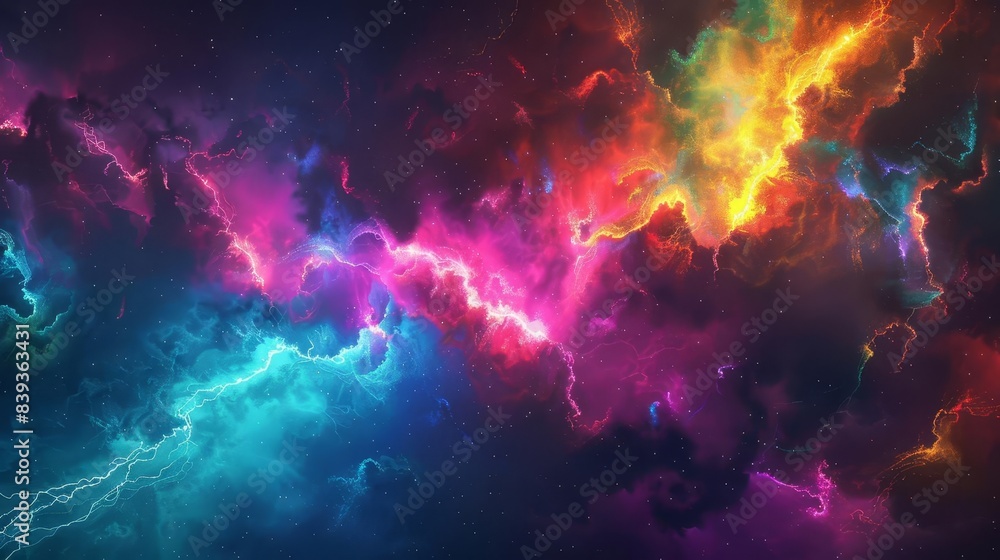 vibrant rainbow nebula with dramatic lightning in deep space abstract cosmic background digital art vibrant rainbow nebula with dramatic lightning in deep space abstract cosmic background digital art