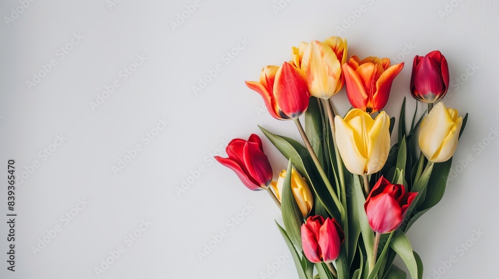 vibrant tulip flower bouquet against white wall spring floral arrangement with copy space vibrant tulip flower bouquet against white wall spring floral arrangement with copy space