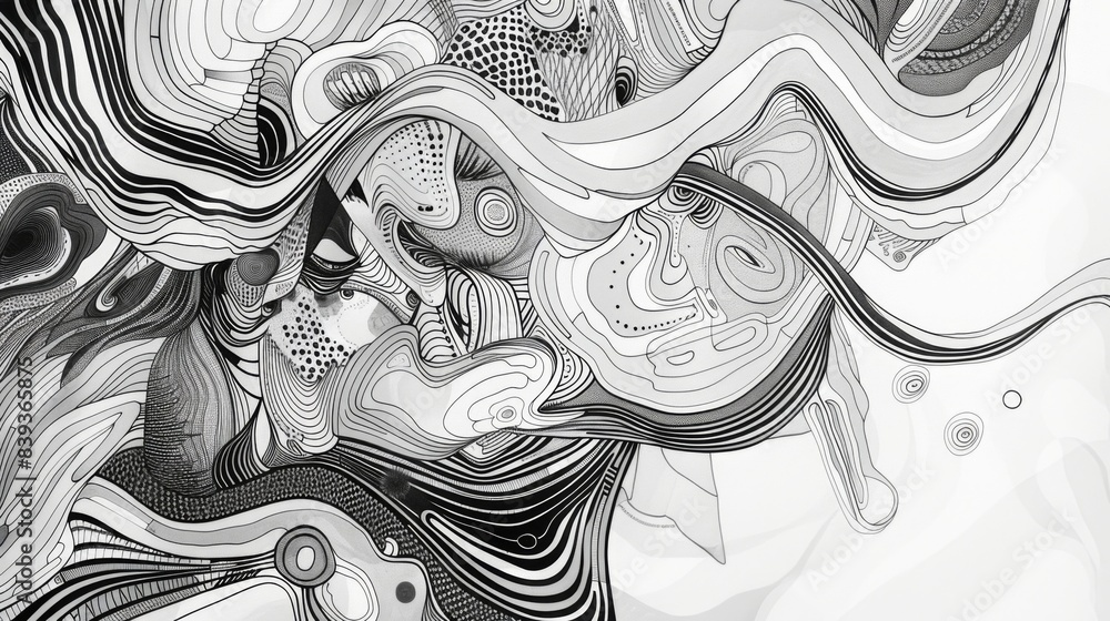 Obraz premium An abstract line drawing with flowing, interconnected shapes and patterns, creating a visually engaging and dynamic composition
