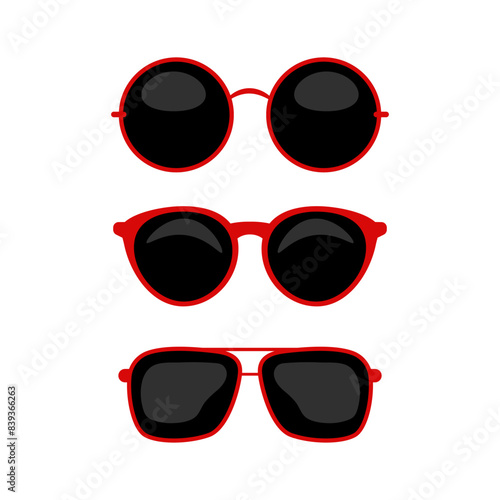 Red sunglasses set flat vector design on white background