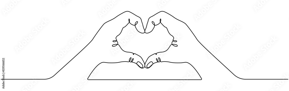 Hands gesture shape of heart continuous line drawn. Love symbol. Vector illustration isolated on white. Hands gesture shape of heart continuous line drawn. Love symbol. Vector illustration isolated on white.