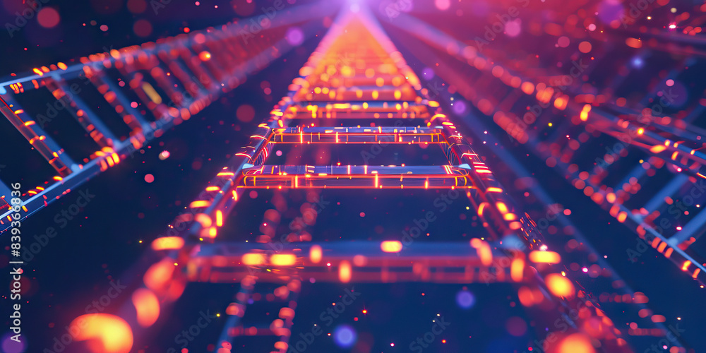 Fototapeta premium The Glowing Ladders of the Metaverse: A maze of interconnected digital worlds, stretching toward the infinite.
