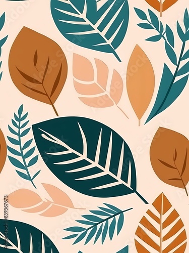 Abstract Boho Minimalist Geometric Shapes Leaves Generative AI Illustration 