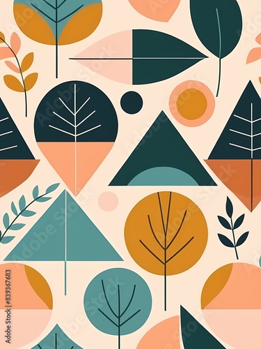 Abstract Boho Minimalist Geometric Shapes Leaves Generative AI Illustration 