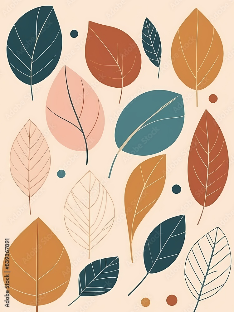 Abstract Boho Minimalist Geometric Shapes Leaves Generative AI Illustration 