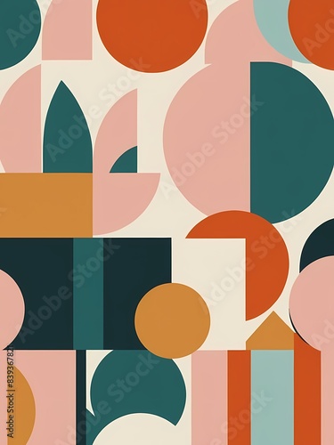 Abstract Boho Minimalist Geometric Shapes Leaves Generative AI Illustration 