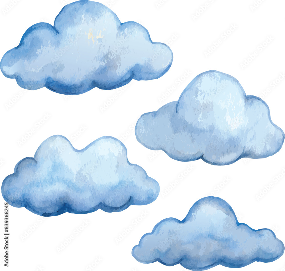 Set of 6 Watercolor Clouds with No Background for Easy Customization Set of 6 Watercolor Clouds with No Background for Easy Customization