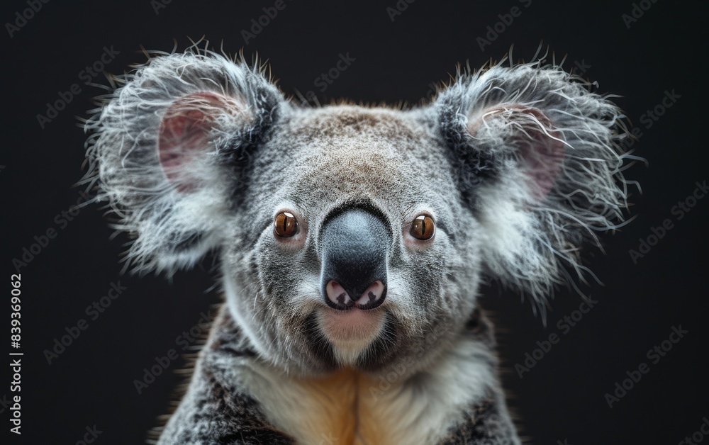 A close-up portrait of a koala with its large, fuzzy ears A close-up portrait of a koala with its large, fuzzy ears