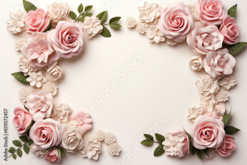 Wallpaper Mural generated illustration of frame of paper flowers on pastel pink background  top view Torontodigital.ca
