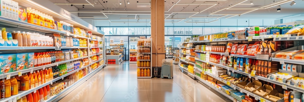 A supermarket with lots of goods on the shelves A supermarket with lots of goods on the shelves