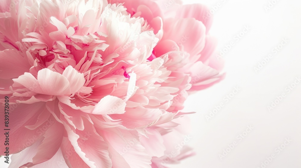 Delicate Pink Peony Flower in Soft Focus Against White Background - Realistic Floral Photography Delicate Pink Peony Flower in Soft Focus Against White Background - Realistic Floral Photography
