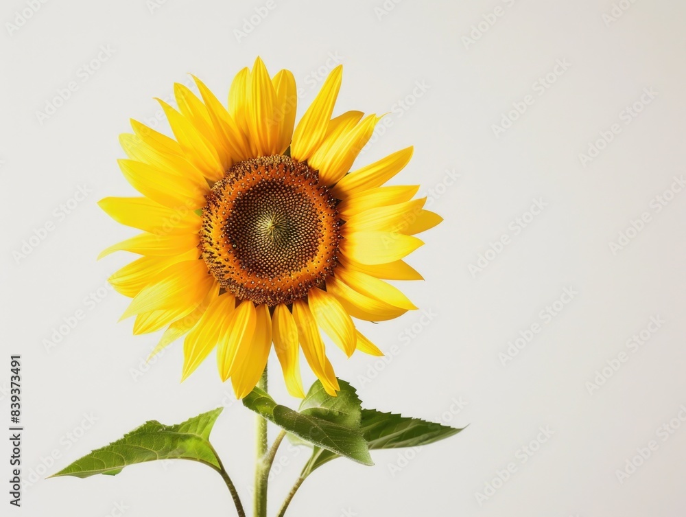 Obraz premium Vibrant Sunflower Bloom: Realistic Bright Yellow Flower Photography on White Background
