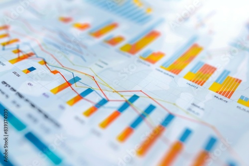 a detailed financial report, showcasing various charts such as bar graphs, line graphs, and pie charts