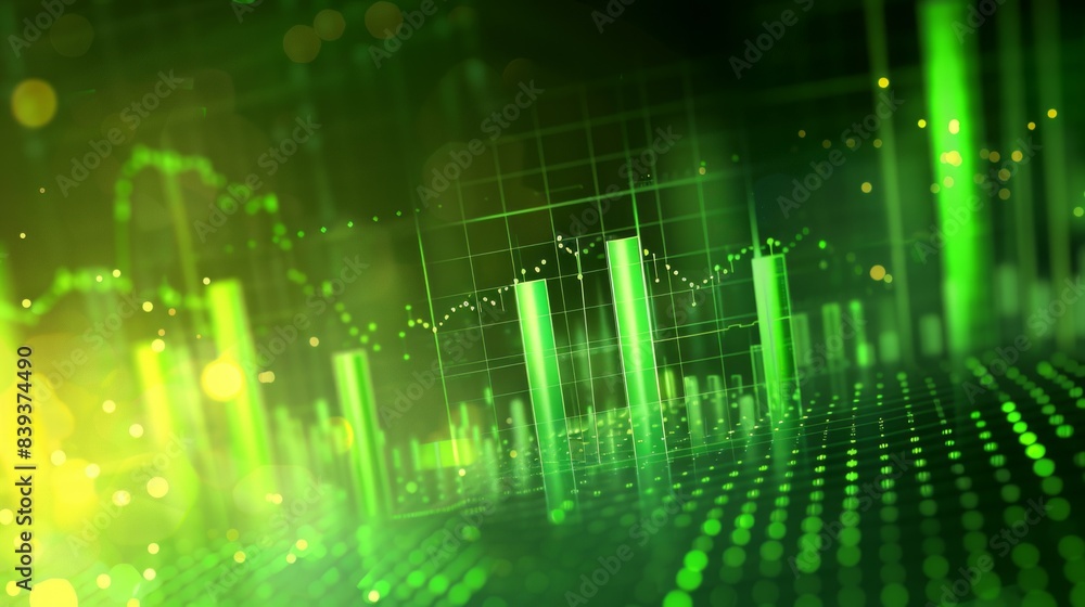 Growing green business chart on blurry background. Growing green business chart on blurry background.
