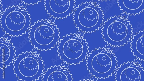 Rotating gears blueprint background. Seamlessly looping animation. 2d flat motion graphic.