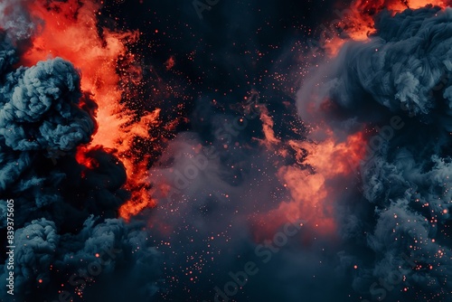 Red lava background with black smoke and an explosion border.  Generative Ai