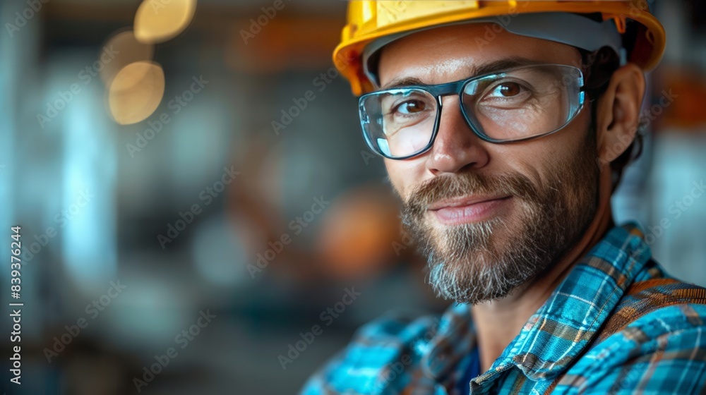 Confident Engineer with Helmet: Capture a confident engineer wearing a safety helmet, isolated on a light blue background. Confident Engineer with Helmet: Capture a confident engineer wearing a safety helmet, isolated on a light blue background.