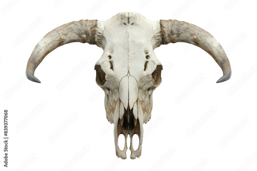 A skull of a white animal with horns, 3d render, clipart, isolated on a transparent background. A skull of a white animal with horns, 3d render, clipart, isolated on a transparent background.
