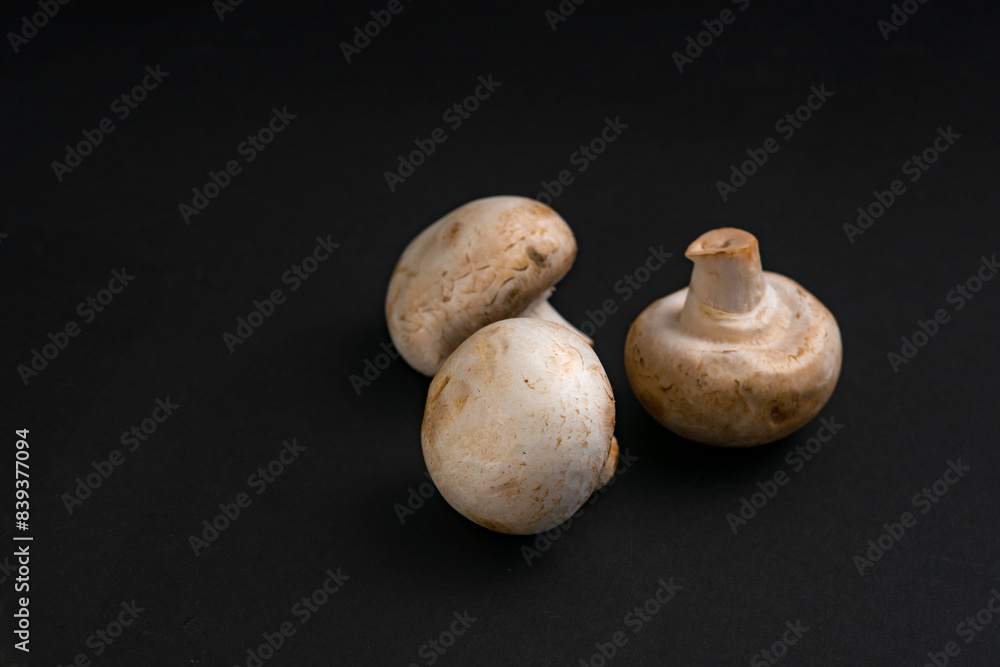 fresh champignons mushrooms on black background fresh champignons mushrooms on black background