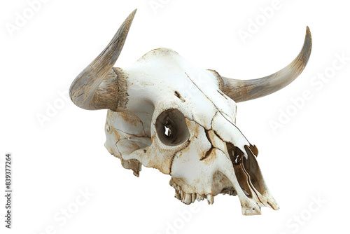 A skull of a bull with horns, 3d render, clipart, isolated on a transparent background.