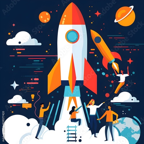 rocket in space, Rocket launching vector rocket launch in space,Illustration of rocket coming out of the box startup and delivery concept Generative AI
